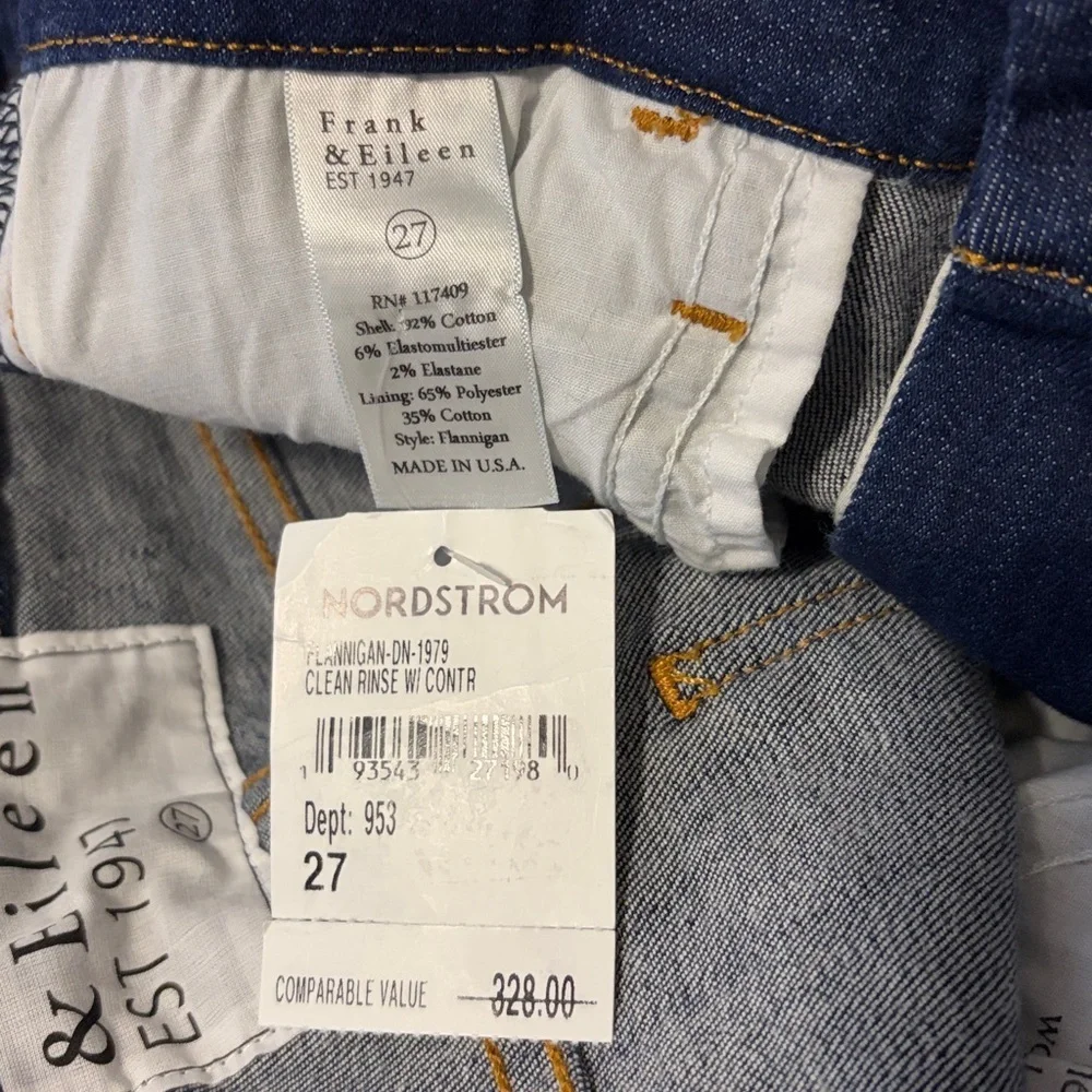Frank and Eileen Flannigan Jean Clean Rinse Dark Wash Italian Power Denim 27 NEW